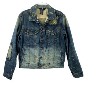 Rocawear Denim Jacket Mens‎ Size 40 Distressed Destroyed Trucker Hip Hop Grunge